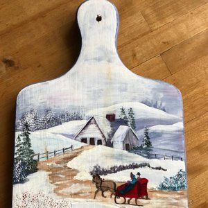 Cutting Board with Hand Painted Horse Ride Christmas Decor Country Farmhouse